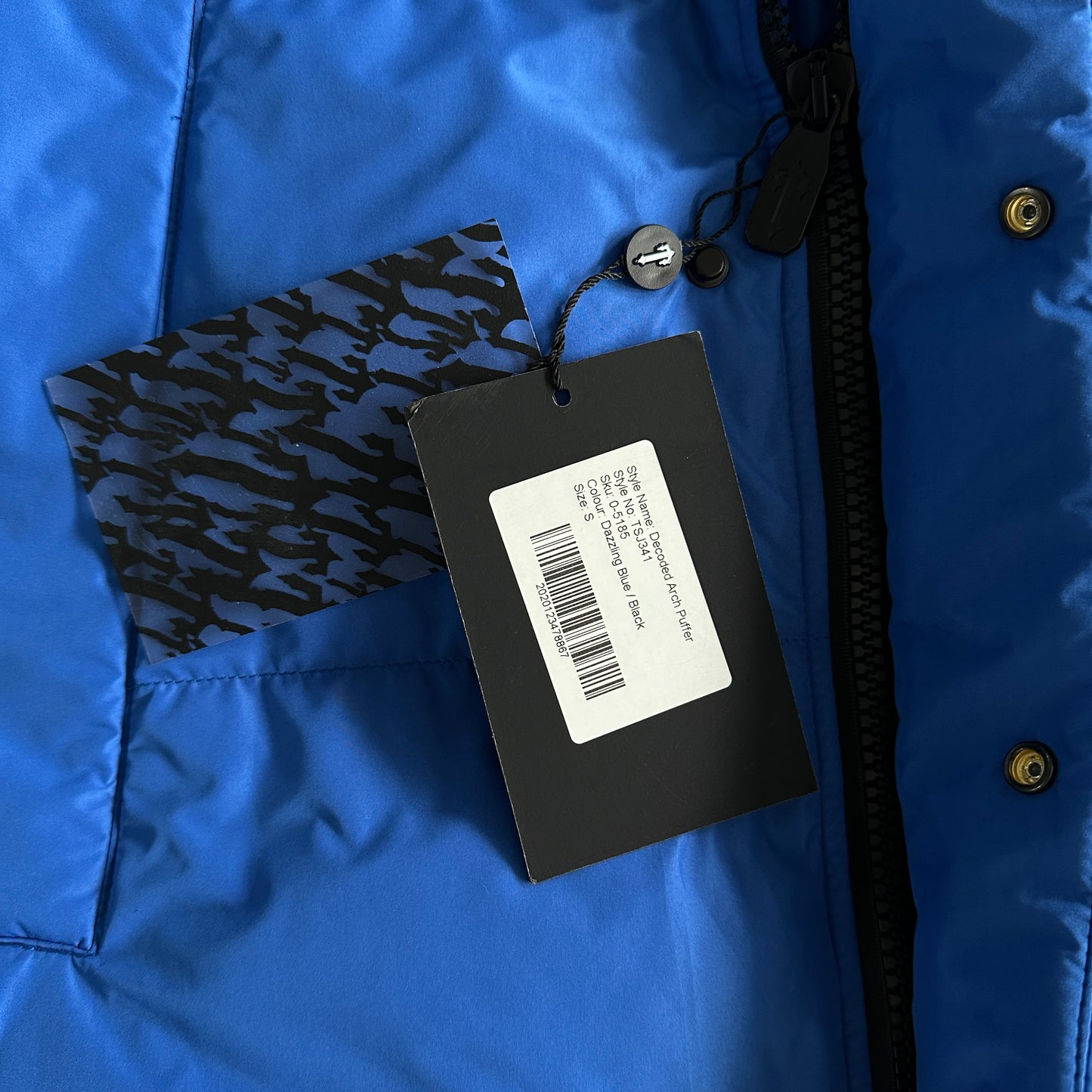 Trapstar Decoded Arch Puffer Jacket Black Blue